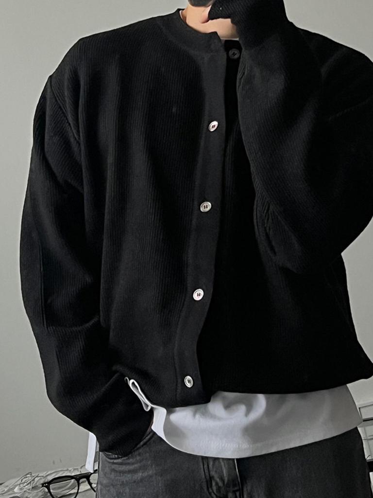 Men's High-End Woolen Cardigan - Round Neck, Autumn/Winter Casual Knitwear