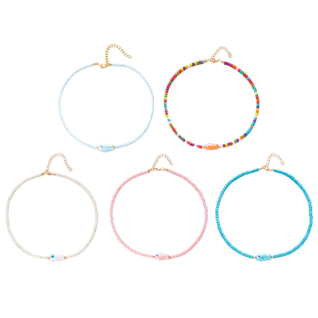 Bohemian Style Ceramic Fish Beaded Necklace Colorful Lightweight Collarbone Chain Jewelry For Women