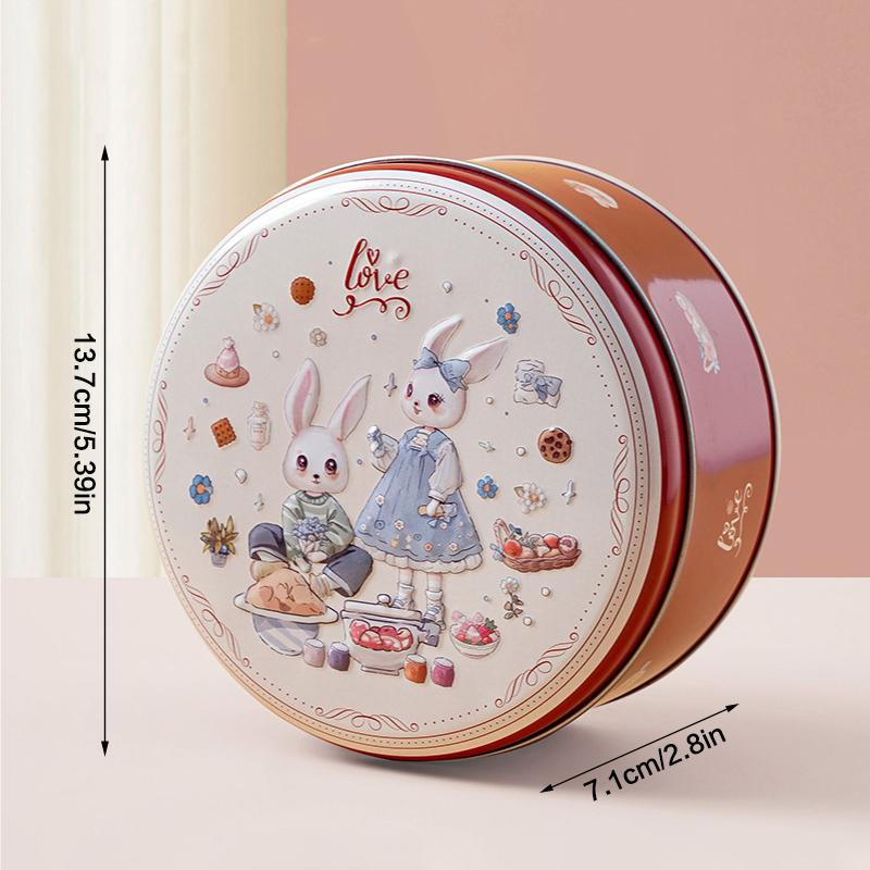 Plechová krabička na bonbóny a čokoládu s potiskem kresleného králíka Kovová prázdná plechovka na sušenky Multifunkční kulatá svatební dóza na sladkosti
