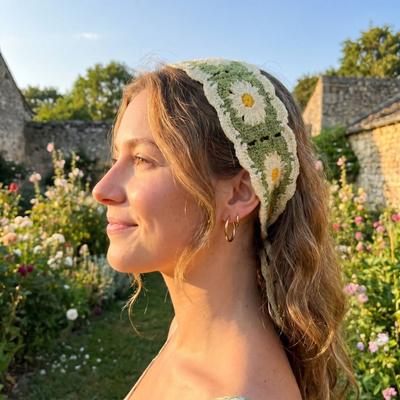French Knitted Headband Retro Hollow Out Hair Band Crochet Flower Bandana  Girl Hair Accessories