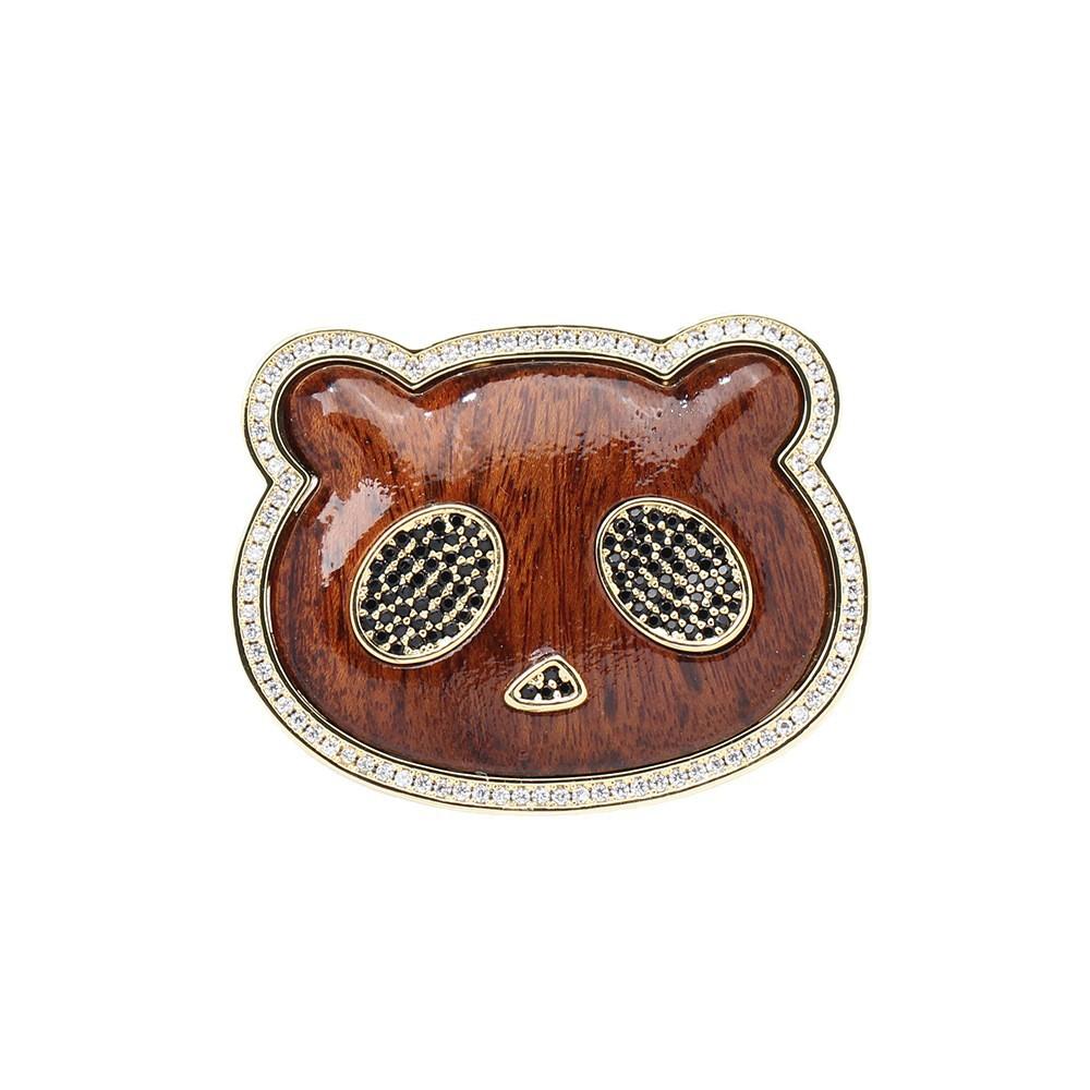 New high-end wood-inlaid stone panda head brooch, personalized versatile gold-plated fashion animal pin, the same for men and women