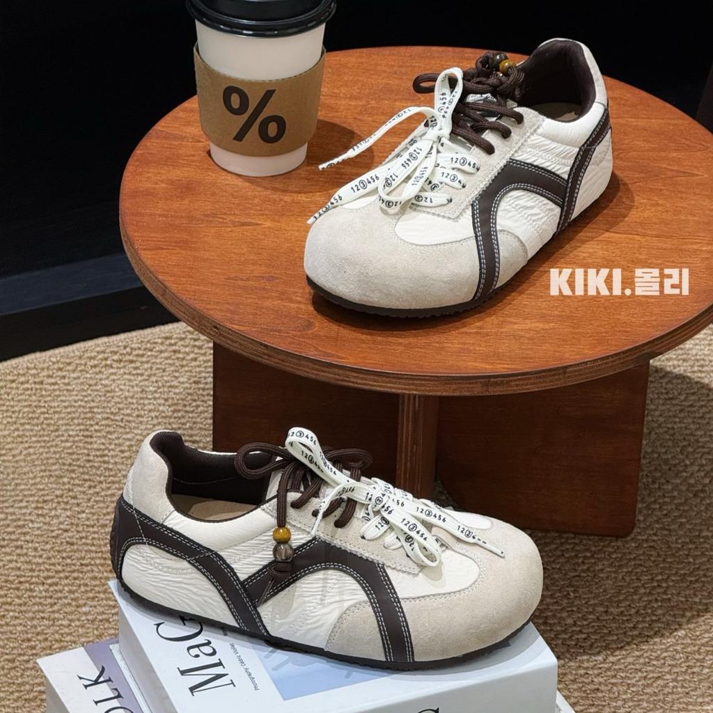 Leather German training shoes women's 2025 autumn new round head thick sole color matching breathable comfortable versatile casual sports shoes tide