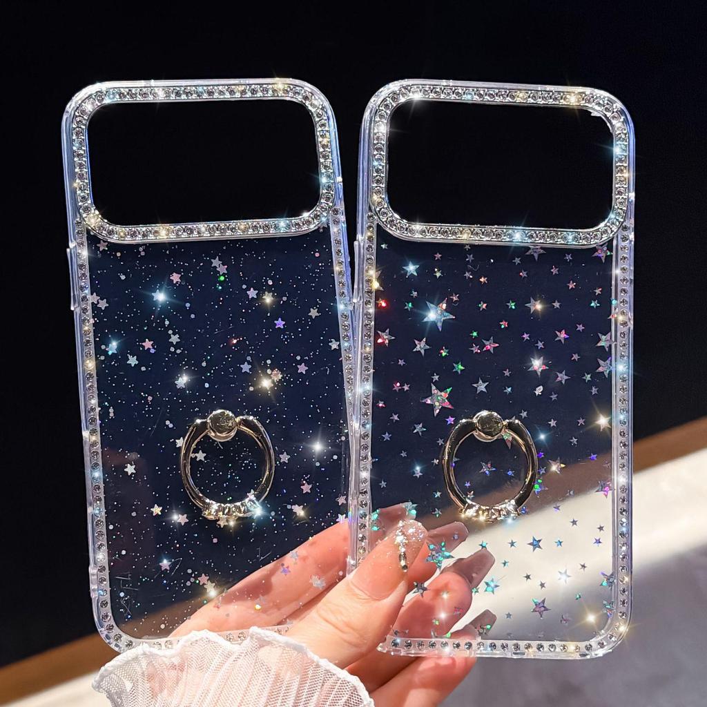 Transparente Anti-Drop Handyhülle mit Ringhalter in Sternen-Diamant-Optik für iPhone 17/16
