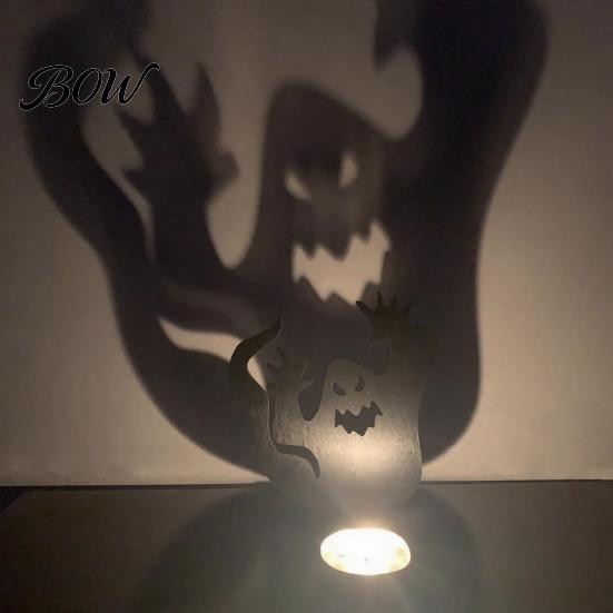 Wear Resistant Black Holder Halloween Ghost Candle Holder, Solid Wood Tea Light Stand, Maple Leaf Hollow Silhouette Shadow Base Candlestick,