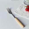 Simple INS wooden handle chopsticks knife fork spoon tableware set stainless steel Japanese style student portable love