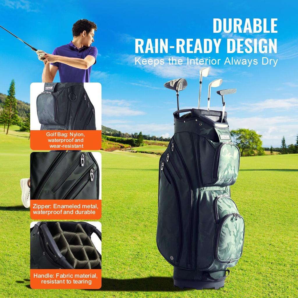 36” Golf Cart Bag 14 Way Organizer Divider Top Multiple Pockets Army Green