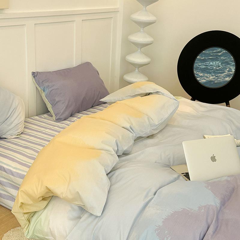 Sanfte Morandi-Farbverlaufs-Waschbaumwoll-Bettlaken-Vierteiliges Set Unifarbener Bettbezug Dreiteiliges Set Bettbezug