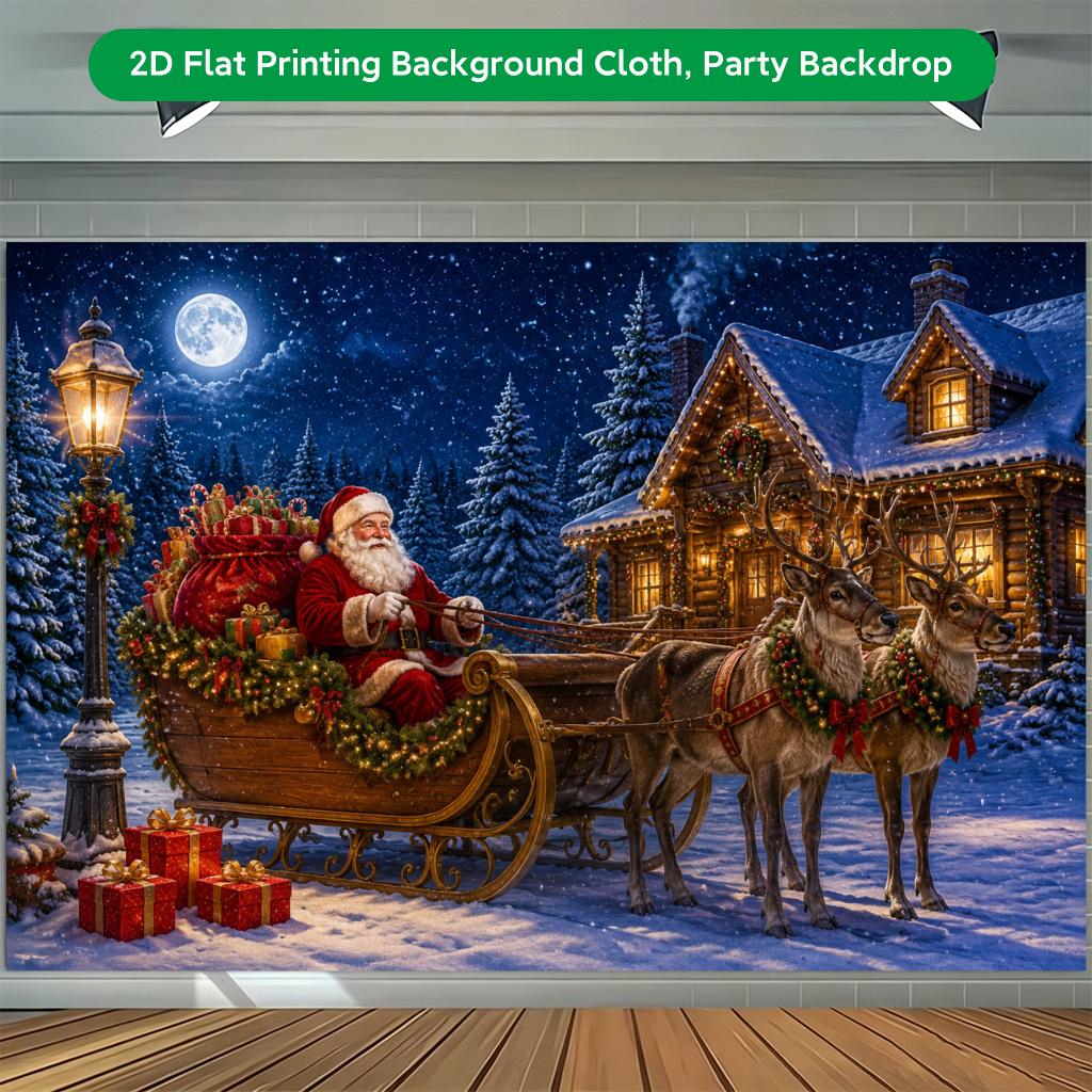 1Pcs Night Santa Sleigh Ride Decoration Background Winter Backdrop For Photo Studio Photo Booth Party
