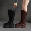 Fashion GKTINOO Retro Long Boots 2025 Winter New Genuine Leather Fashion Side Zipper Knight Boots Thick Soled Booties Women's Shoes