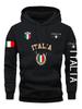 Italienische Flagge und Emblem Aufdruck Herbst Winter Modelle Herren Winddicht Warm Baumwolle Übergroß Fleece Hoodie Outdoor Pendler Hoodie