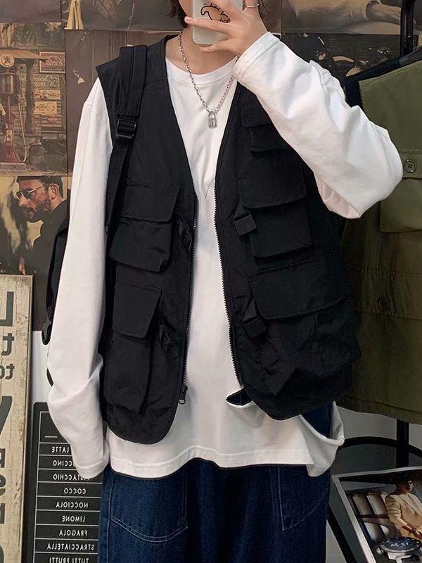 Summer Lightweight Japanese Functional Outdoor Photography Workwear Jacket with Multi-Pocket Vest for Men