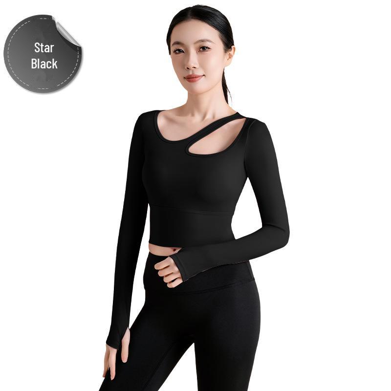 

Seamless Off-Shoulder Long-Sleeved Yoga Top: Breathable, Quick-Drying, Tight Fit with Chest Pads for High-End Comfort and Performance. M