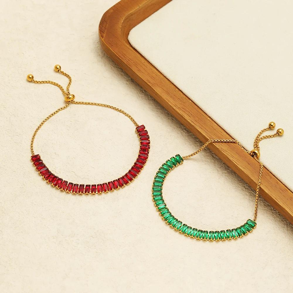 1pc AAA Cubic Zirconia Stone Bracelets Gold Color Stainless Steel Metal Chain Bracelet for Women Punk Hip Hop Jewelry Wholesale