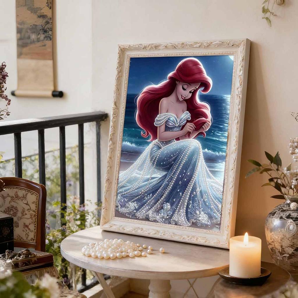 Disney Ariel DIY Pearl Artwork Jewelry Designed for Ariel A Handmade Gift Suitable for Wall Decoration, Suitable for Both Home and Office Environments