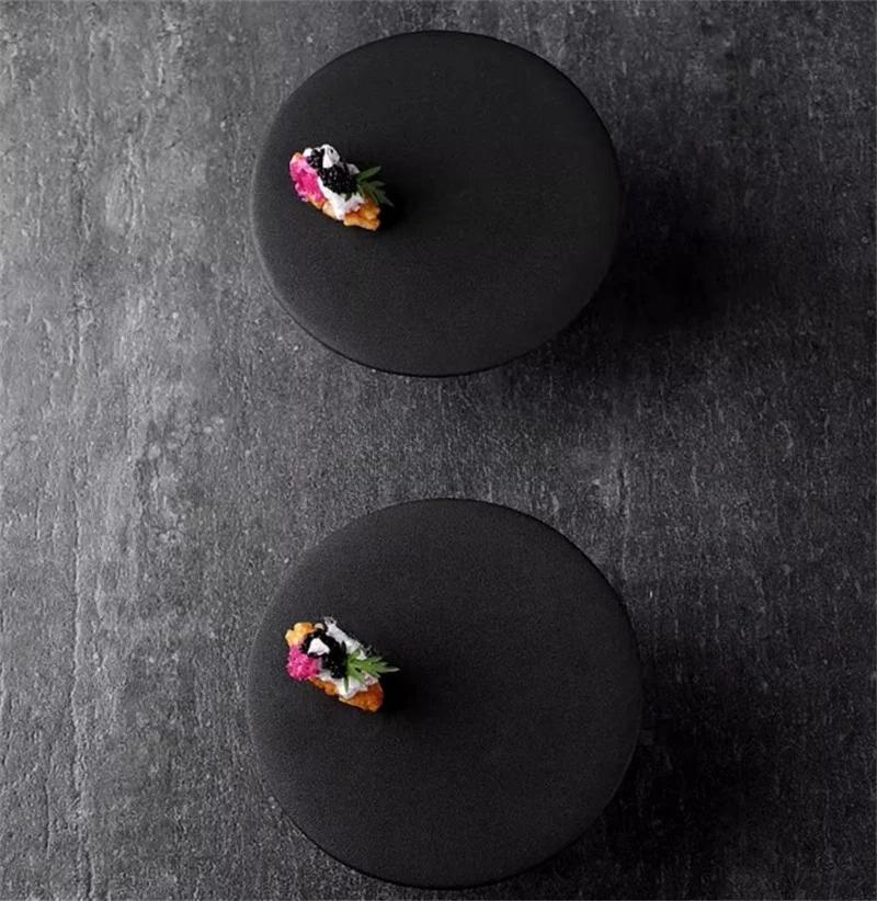 Creative High Foot black white Ceramic Dessert Plate Restaurant Molecular Cuisine Display tray Snack Sushi Dish Tableware