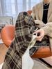 Women's High-Waist Dark Blue Plaid Fleece Pants, Slimming Drape, Wide-Leg, Casual & Thickened for Autumn/Winter 2025