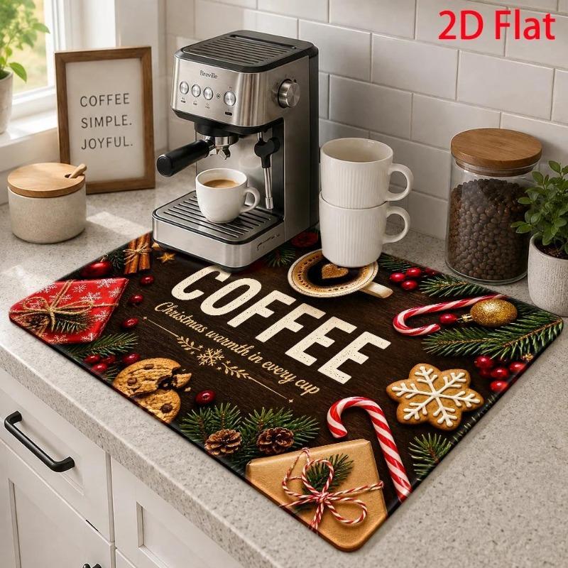 Super Absorbent Mat 2D Flat Gothic Skeleton Cat Cushion Dish Drying Pad Halloween Candle Pattern Kitchen Placement Rug