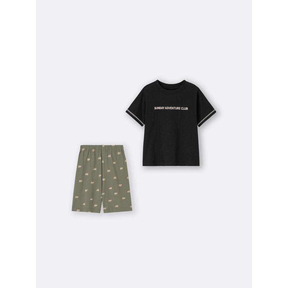 GU by Uniqlo Conjunto de Pijama Infantil Unissex Algodão Manga Curta Shorts Carro