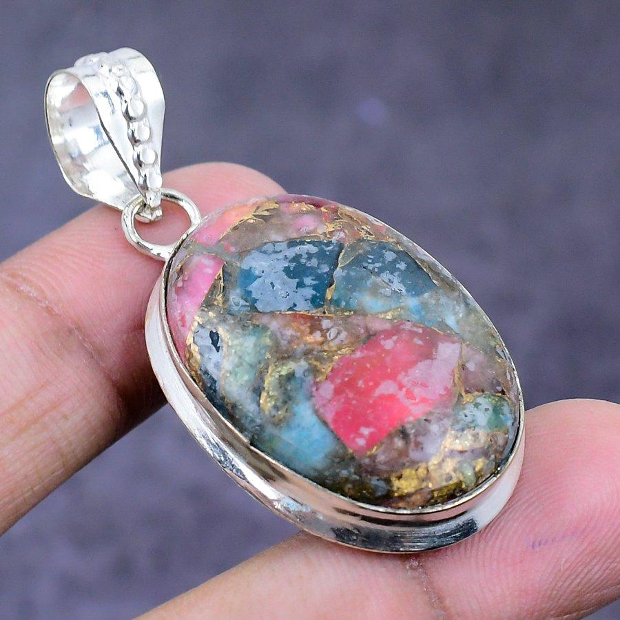 Natürlicher Wassermelonen-Turmal 925er Sterlingsilber Schmuck Anhänger 1,93" ETC-14368