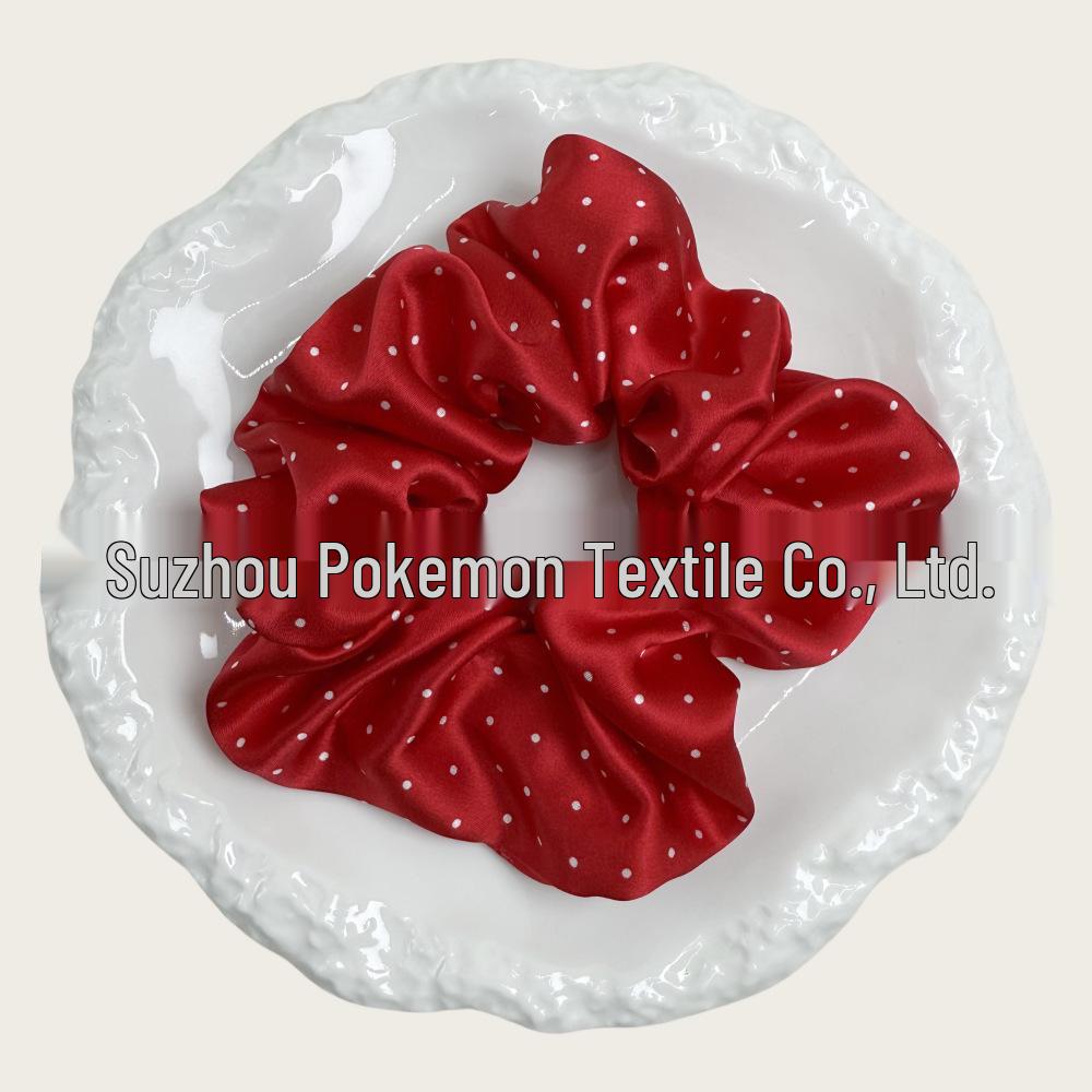 Korean Style Polka Dot Silk Scrunchie - 100% Mulberry Silk, Available in Large, Medium, Small Sizes (19 Momme)
