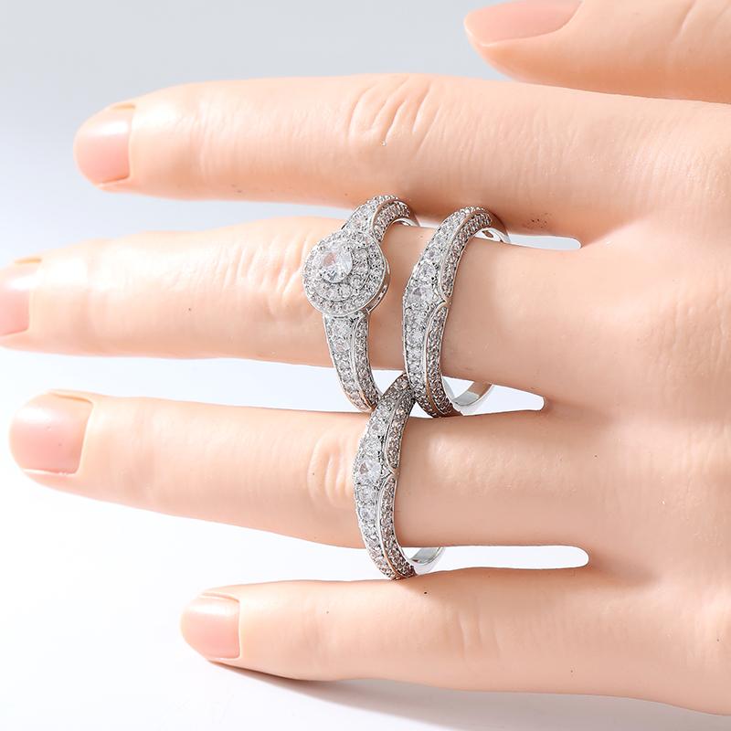 s/set Luxury Unique Design Synthetic Zirconia Silvery Rings for Women Fashion Elegant Wedding Anniversary Jewelry Accessories