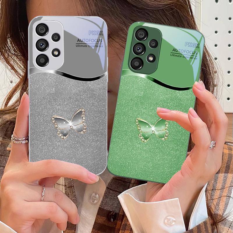 Diamant Schmetterling Für Samsung Galaxy S10 4G S20 11E 30 S21 22 S24 Fe Pro S23 S25 Ultra 5G S9 Gehärtetes Glas Handyhülle