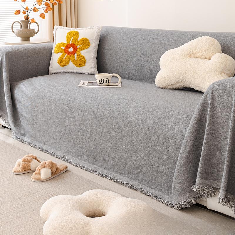 Anti-Scratching Chenille Sofa Towel Modern Minimalist Full Covered Non-Slip Cloth Four Seasons Universal Pure Color Cover Cover