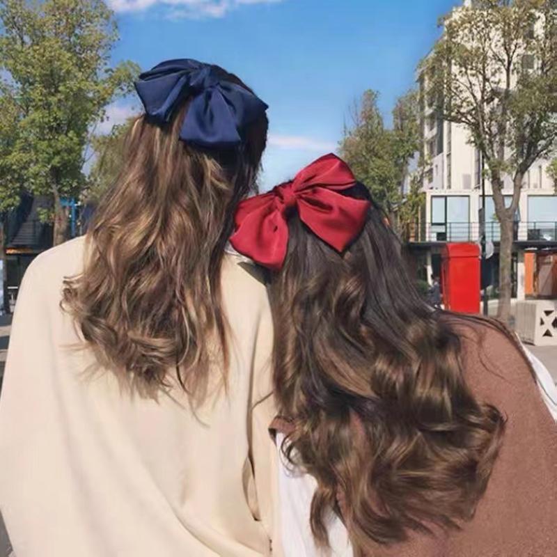 Fashion Large Ribbon Bow Hair Clips For Women Trendy Satin Bowknot Hairpins Cute Ponytail Barrettes Ladies Hair Accessories Gift
