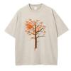 Summer T Shirt Vintage Washed Cotton T-Shirt Japanese Style Cat Climb Tree Graphic Tee Casual Streetwear Spring