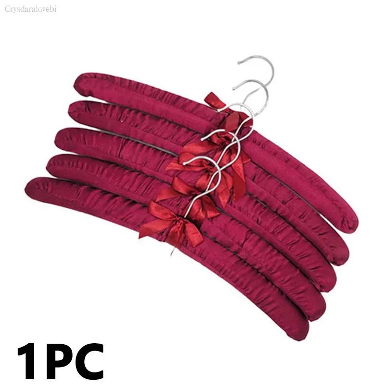 10PCS 38cm Satin Padded Hanger Silk Wrapped Clothes Hanger Hanging Silver Hook Sponge Hangers Clothes Shop Display Hangers