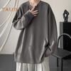 Spring Autumn Men Top V Neck Long Sleeves Oversized Solid Color Loose Mid Length Striped Texture Pullover Hip Hop Streetwear Sweatshirt