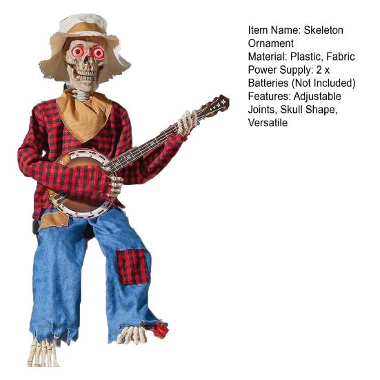 Halloween Skeleton Ornament Animated Country Skeleton Musician Band Banjo Player Statue Farmhouse Style Haunted House Decor