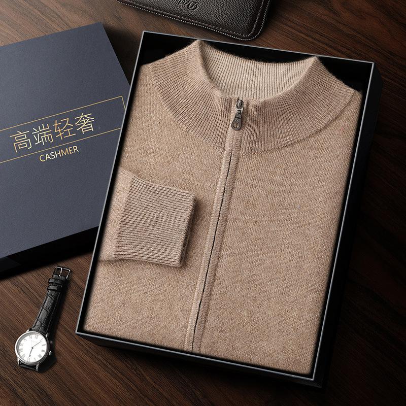 Winter thickened stand-up neck cashmere cardigan semi-turtleneck cashmere shirt zipper jacket air layer top