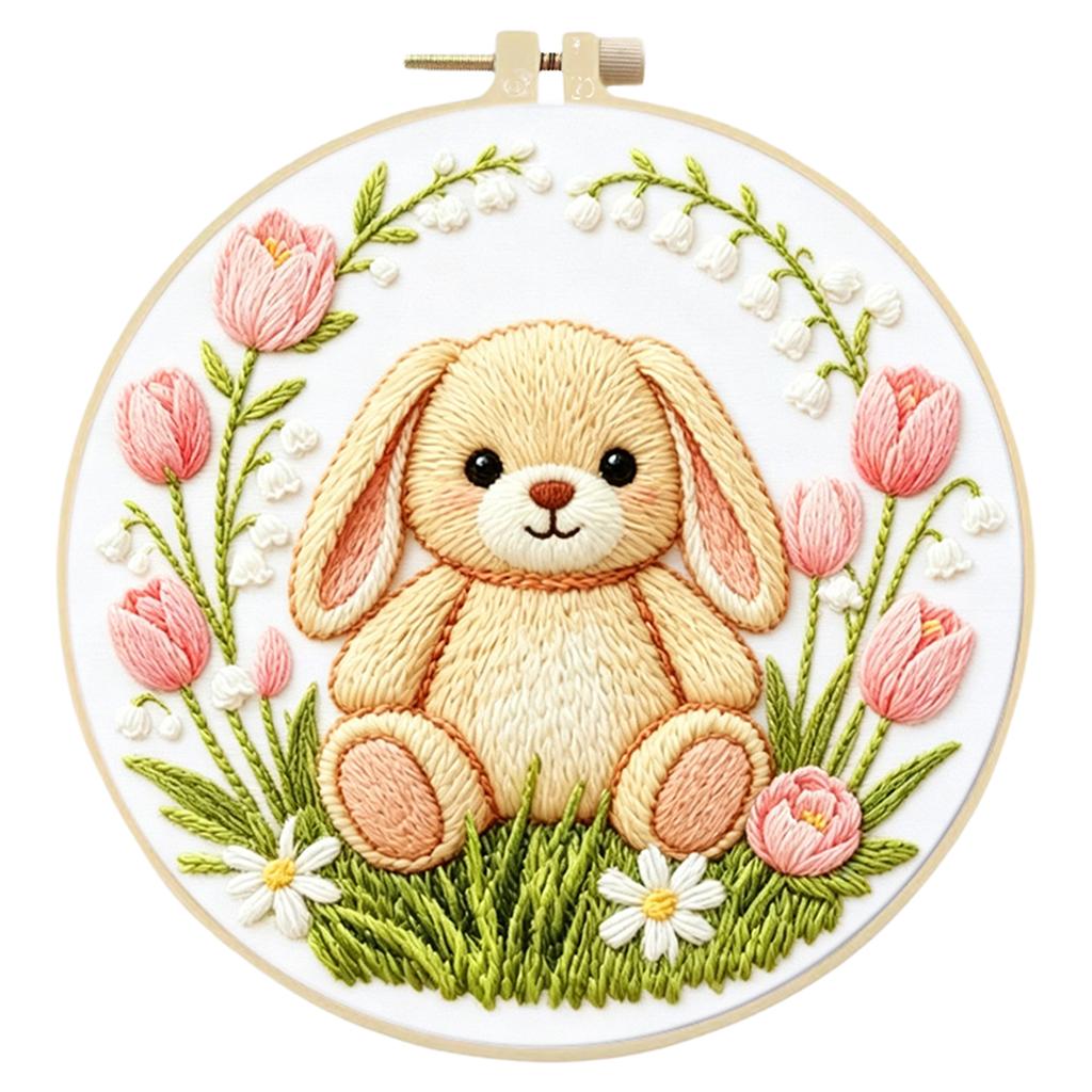 Animal DIY Stamped Embroidery Kit for Beginners Craft Lovers Gift Embroidery Starter Kit with Embroidery Hoop 29x29cm