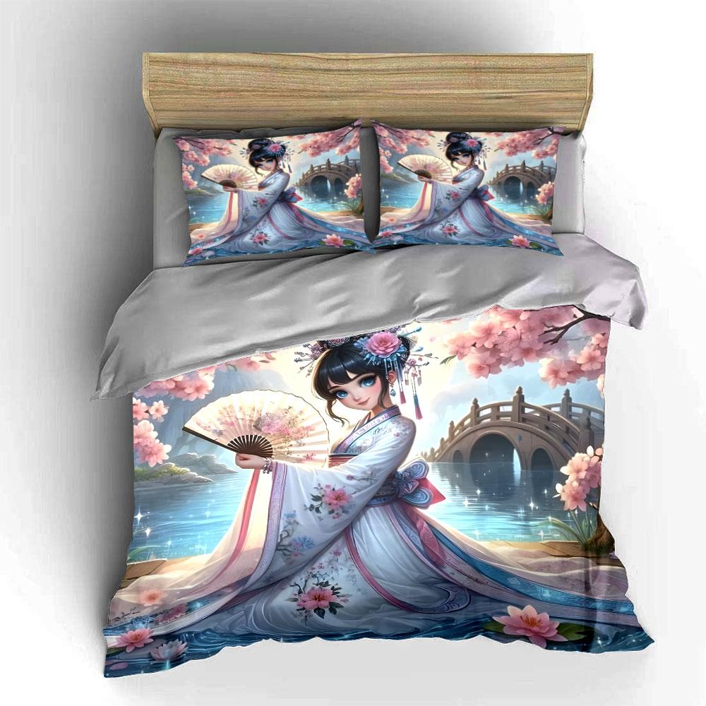 Traditional Hanfu Set - Elegant Style Multiple Sizes Kid'S And Adults' Bedroom Exquisite 3Pc Bedding Set, Gift