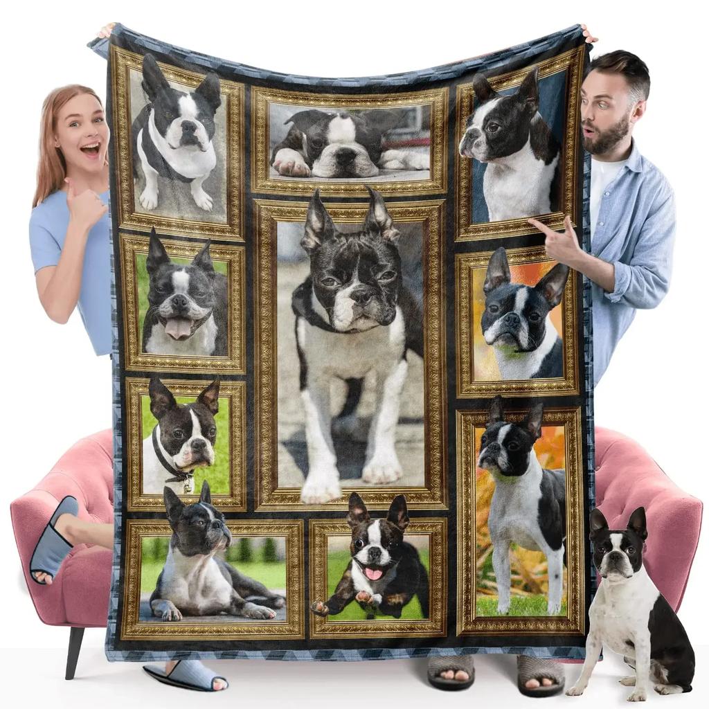 Boston Terrier Blanket Soft Cozy Boston Terrier Cute Puppy Dog Throw Blanket for Kids Girls Women Adults Boston Dog Lover Gifts