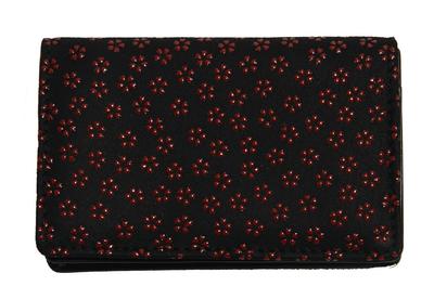 Hasegawa Deerskin Inden Business Card Holder, Unisex, Cherry Blossom Pattern, Red