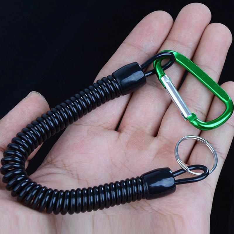 1Pc Tactical Retractable Spring Elastic Rope Portable Fishing Lanyards Outdoor Hiking Camping Carabiner Anti-Lost Phone Keychain