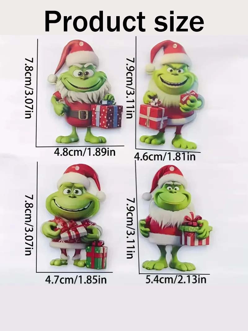 

4Pc Christmas Decoration Grinch Collection: Multi-functional Ornaments for Cars, Christmas Trees, and Backpacks зелёный