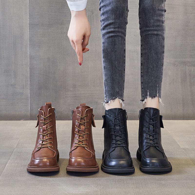 Molett Méretű Valódi Bőr Félvádli Bokacsizma Nőknek, Brit Stílusú, Ősz/Tél 2022, 41-43-as Méret.