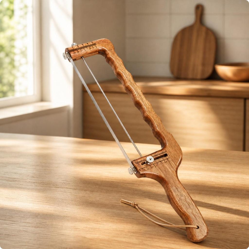 Wooden Bread Slicer | Stainless Steel Cutting, with Adjustable Guide, for Kitchen Style