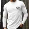 Men's Long Sleeved Round Neck Loose Mountain and Compass Printed Spring and Autumn Casual Versatile T-shirt Top
