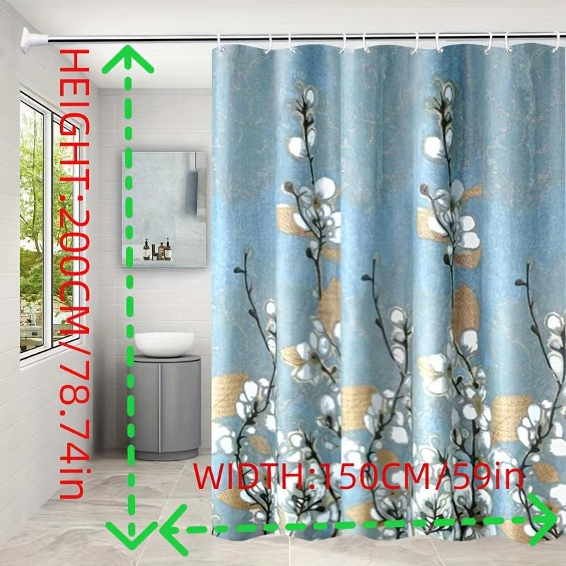 

Elegant Blue Floral Shower Curtain Cherry Blossom Design Waterproof Bath Decor Modern Asian Inspired Bathroom Curtains 90x180CM