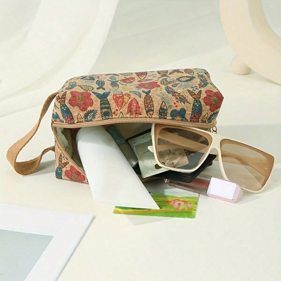 Large Capacity Makeup Organizer Bag with Floral Print - Elegant Cosmetic Case, Spacious Travel Toiletry Bag for Women & Men, Makeup Brushes, Lipsticks