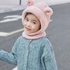Fluffy Bear Ear Knitted Hat Solid Color Scarf Cap Fashion Baby Hooded Hat  Toddler