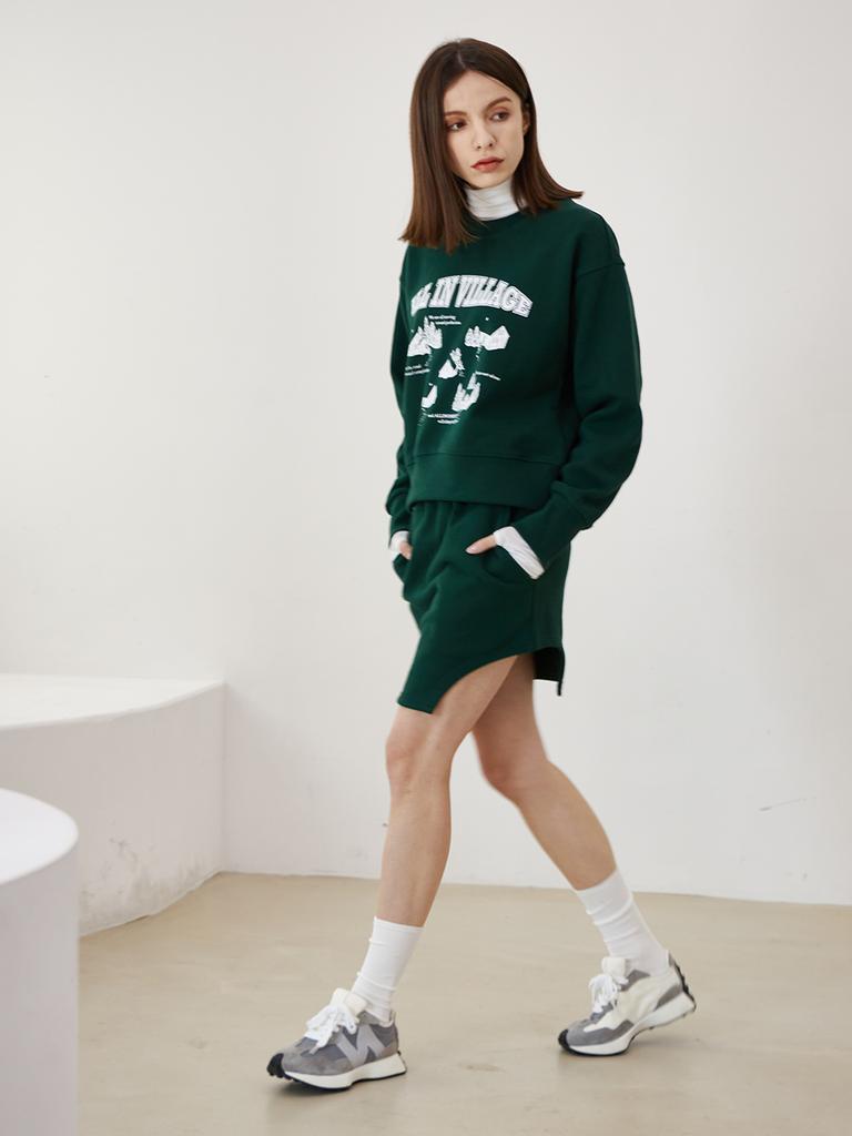 Olinkeompeulliteu Cutout Sweat Mini Skirt (Green)
