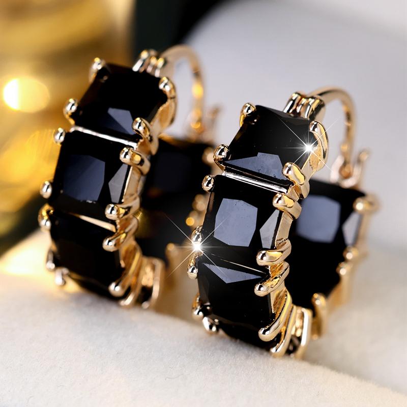 

1 пара серег-колец с геометрическим узором из белого, синего, фиолетового и зеленого циркония для женщин и девочек, корейские модные украшения, аксессуары для вечеринок золотой/чёрный