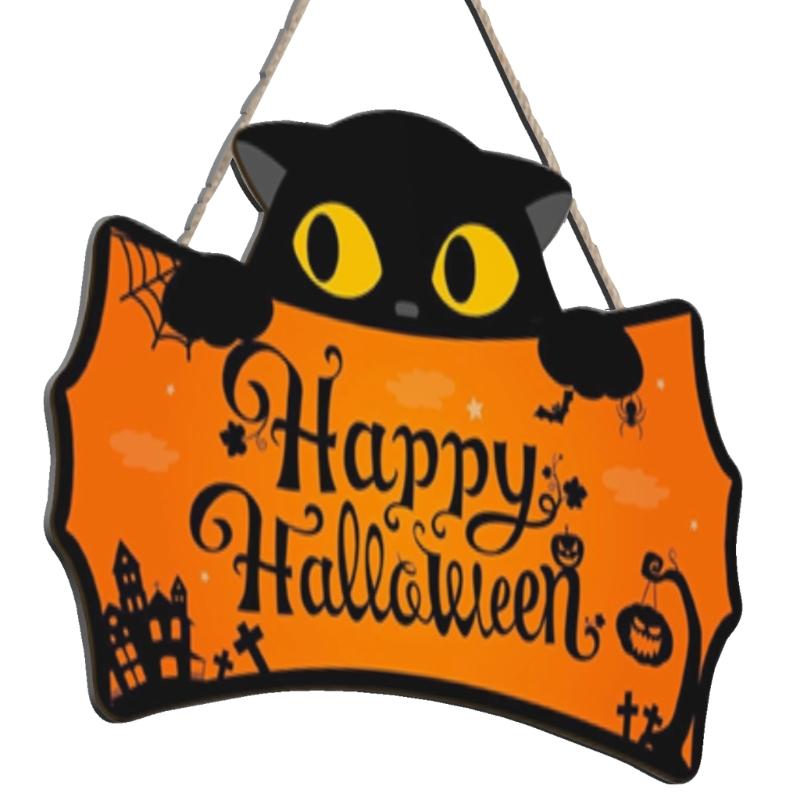 Handcrafted Wooden Halloween Door Hanger With Spooky Skeleton And Pumpkin Artwork Holiday Wooden Signboard