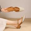 2025 Summer New Women's Hollow-out Cow Leather Metal Buckle Slip-on Mary Jane Flats Slides Sandal Elegant Ladies Shoes