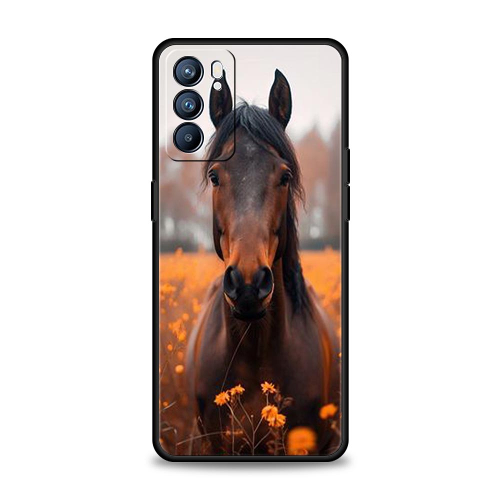 Black White Horses Galloping Case For Oppo Reno13 Reno12 Reno11 F Reno10 Pro A54 5G Find X5 A53 A52 A9 A17 4G A79 A80 A98 Cover